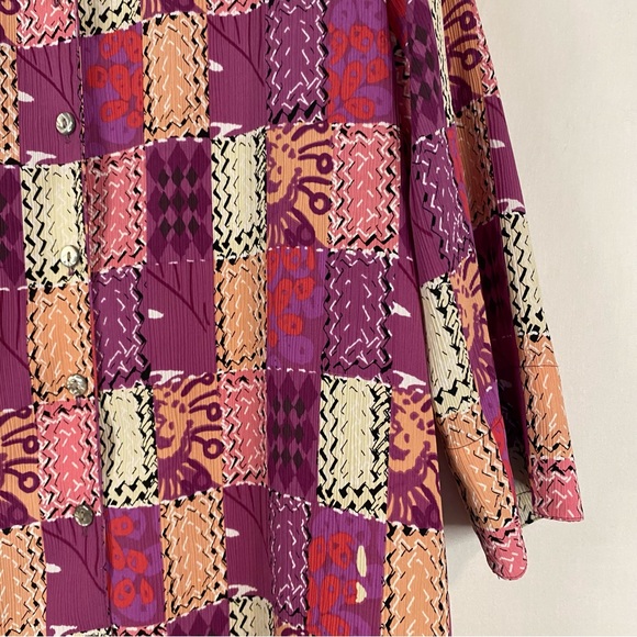 ALLISON DALEY Button Down Shirt 3/4 Sleeve Pink Purple Patchwork Size 12 Petite - Picture 3 of 7